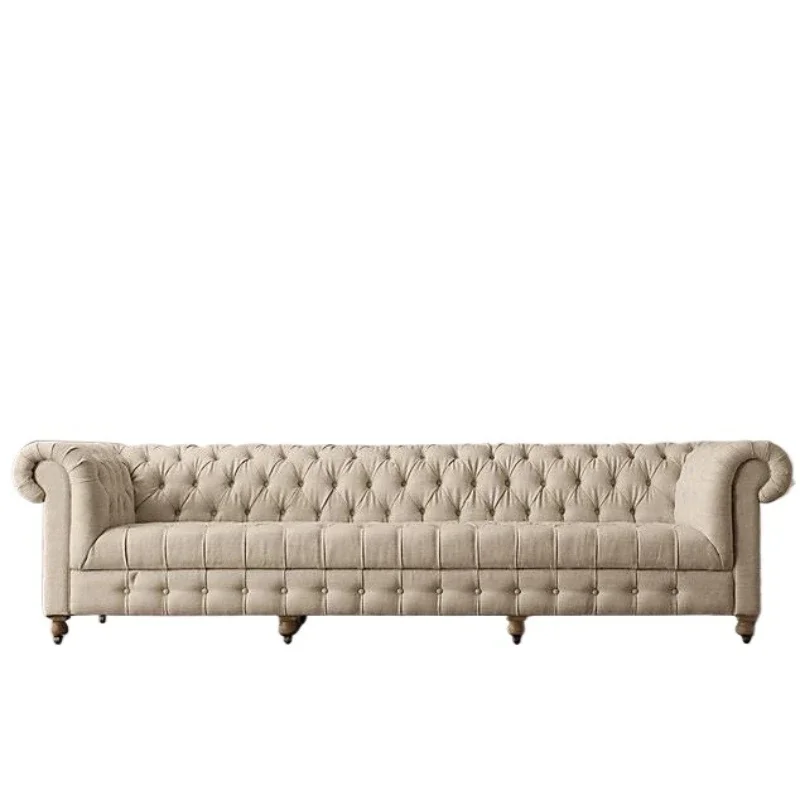 

American country linen fabric single and double three-person living room multi-person sofa simple European style