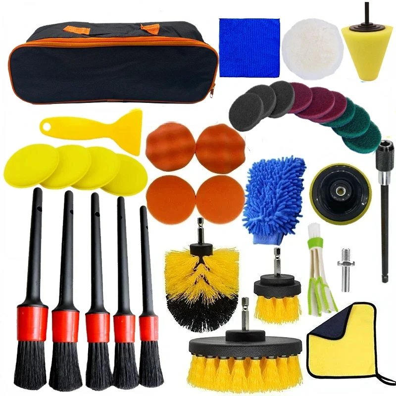 New Car Cleaning Kit Scrubber Drill Detailing Brush Set Air Conditioner Vents Towel Polisher Car Auto Detailing Tools