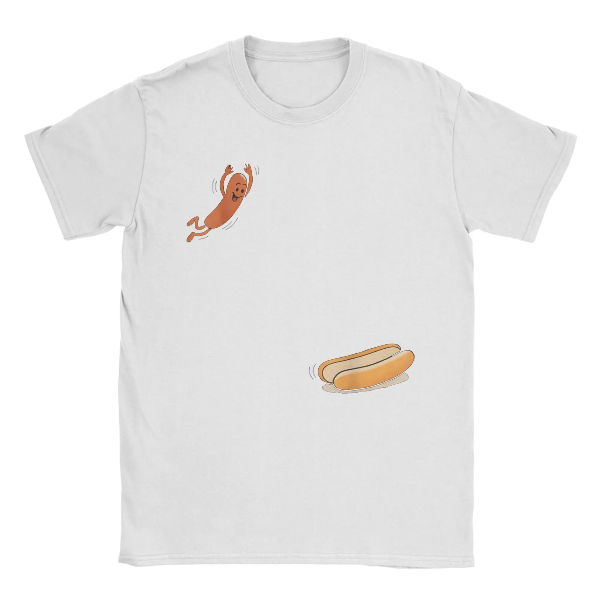 Funny Hot Dog Jumping Into Bun Sausage BBQ High Dive Cotton T-Shirt For Men Summer Hip Hop Tee Shirt Oversize Design Tops,