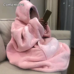 Comemore-Manta de TV gigante de forro polar grueso de gran tamaño para mujer, Sudadera larga con capucha, sudadera cálida con mangas, Jersey de invierno