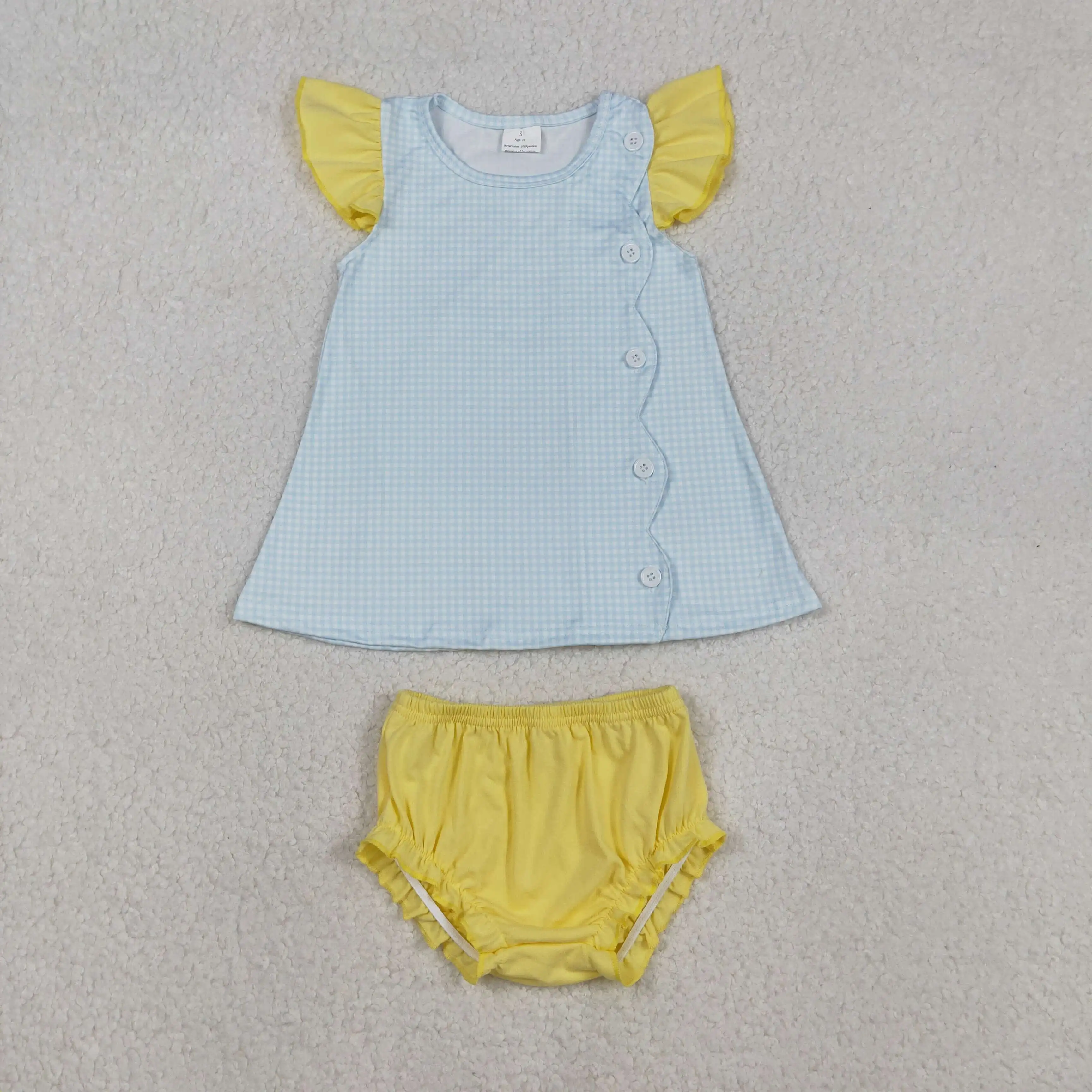 

z1126-04 SR3243 Wholesale baby rompers kids clothes girl yellow short sleeve romper boutique children clothing