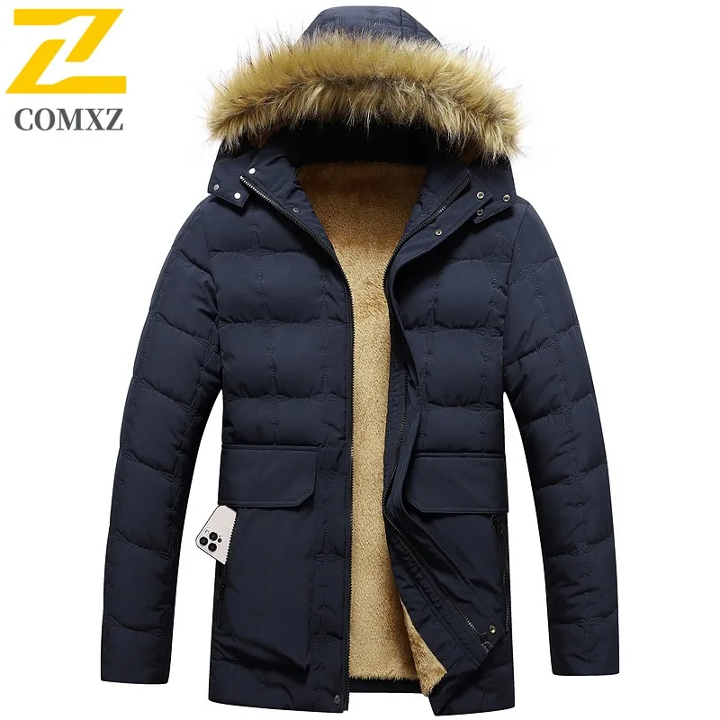 Men Detachable Hood Jacket Winter Thickened Cotton Padded Coat Waterproof Windproof Thermal Outerwear Cold Weather Streetwear