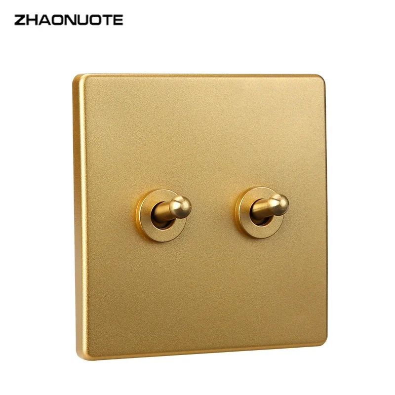 High Quality Wall Light 1-4 Gang 2 Way Brass Lever Toggle Switch Champagne Gold Matte Panel Switch