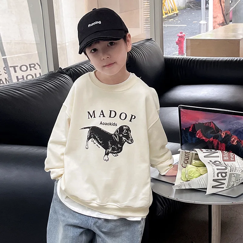 

Children Clothing Boys Korean Style Playful Cute Top 2024 New Spring and Autumn Cartoon Printed Boys Fashion Casual Hoodie