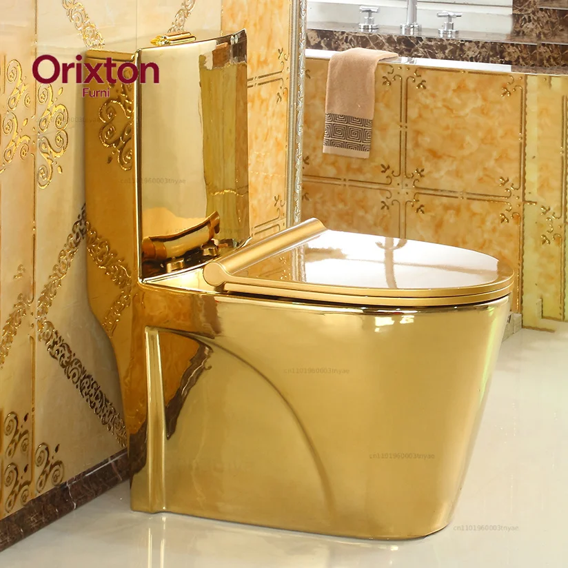 European Royal Luxury Electroplated S Trap/p Trap Golden Color Water Closet Bathroom Commode One Piece Gold Toilet Bowl