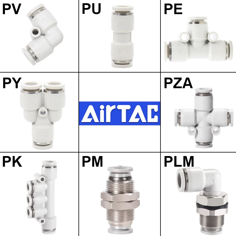 AirTAC 5Pcs PU PV PE PY PM PZA PLM Straight Union Tee Elbow Cross 4 6 8 10 12mm One Touch Tube Connector Pneumatic Fittings