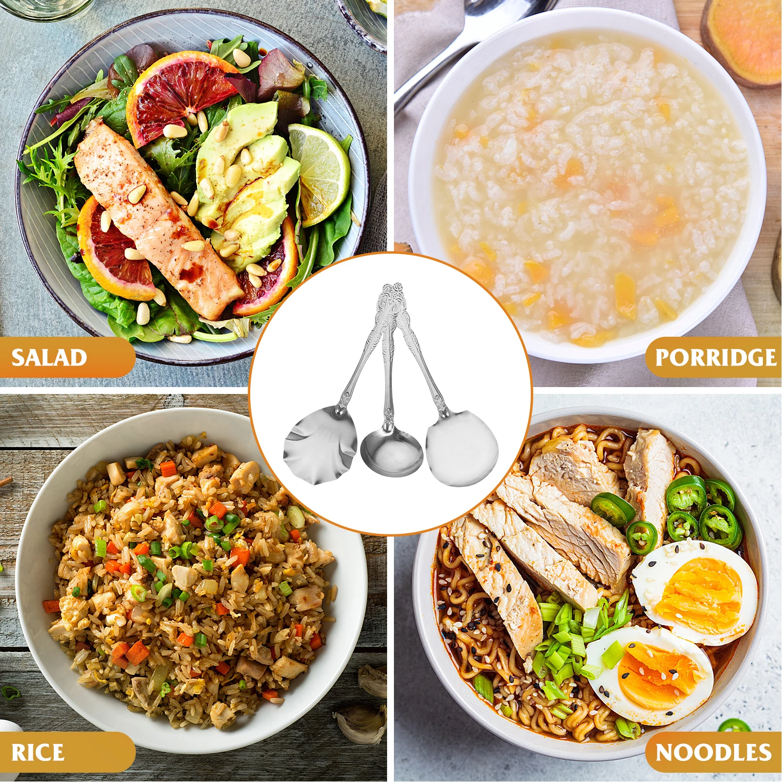 

3pcs Stainless Steel Kitchen Utensils Set Serving Spoons Teaspoons Soup Spoon Rice Spoon Wear Resistant Practical Humanized H