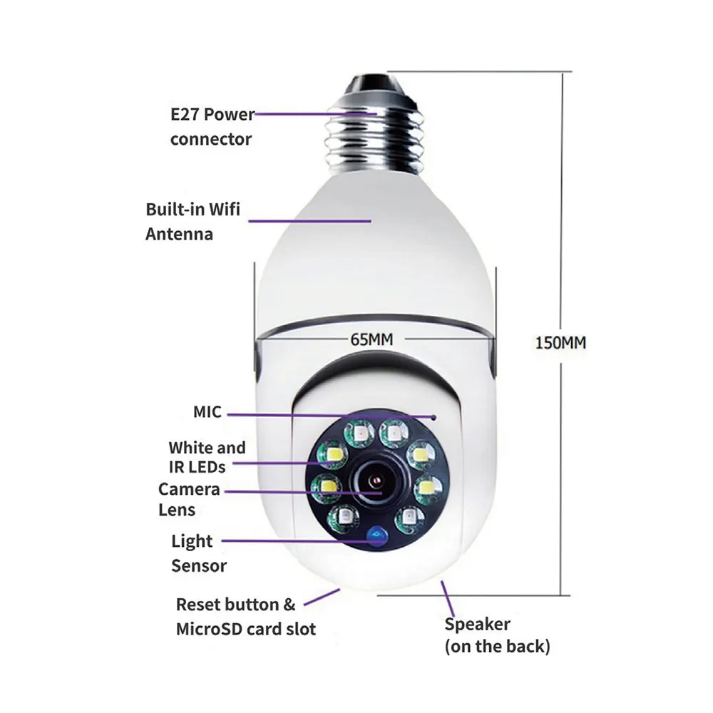 واي فاي كاميرا IP لمبة كام 1080P مراقبة الطفل اللاسلكية AI تتبع الأمن مراقبة الفيديو كاميرا الحيوانات الأليفة داخلي
