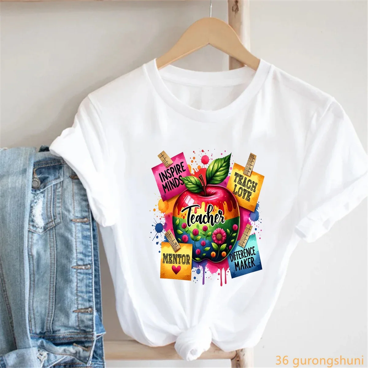 Teacher Inspire Minds Teach Love Apply Flowers Printed T Shirt Women'S Clothing Funny Summer Fashion T-Shirt Femme Streetwear