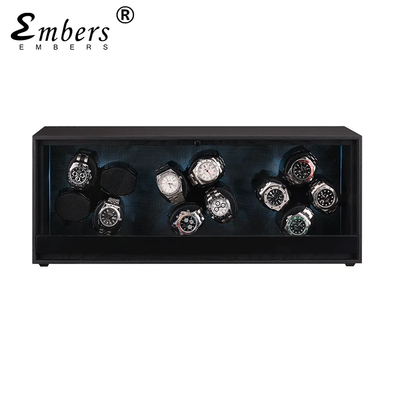 

Устройство для намотки часов Embers 4, 8, 12 слотов, черная коробка для хранения автоматических часов под дерево, мотор Mabuchi с RGB-подсветкой
