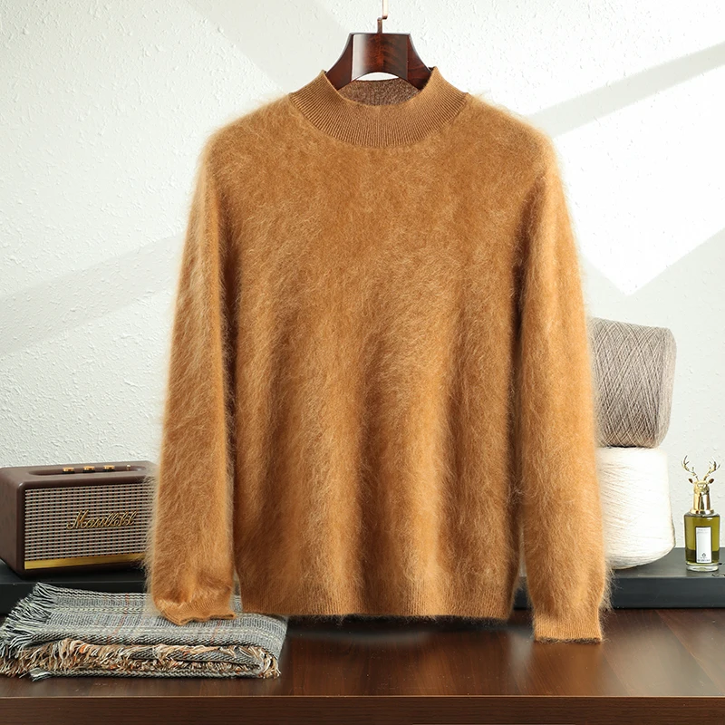 

Brushed Warm Business Men's Sweater Half Turtleneck Thick Loose Fit 100% Pure Fine Cashmere Knitwear Men's Clothing