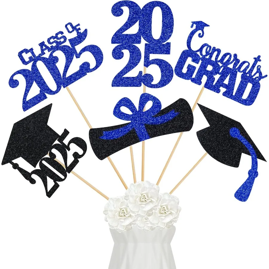 24個入り 2025年卒業式テーブルセンターピース スティック ブルー 卒業パーティー テーブルセンターピース 2025年 ブルー 2025年 テーブルセンターピース