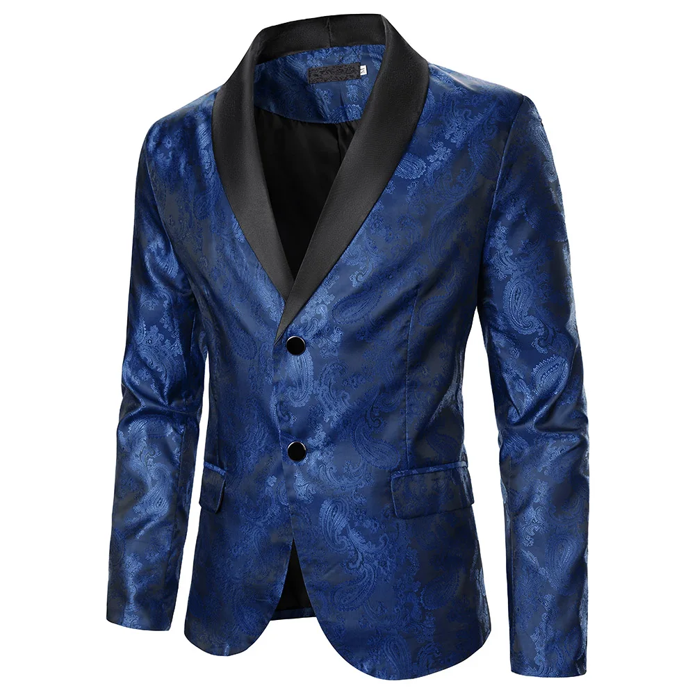 Men Suit Coat Paisley Pattern Bright Jacquard Fabric Contrast Color Collar Party Luxury Design Causal Fashion Slim Fit Men Blaze