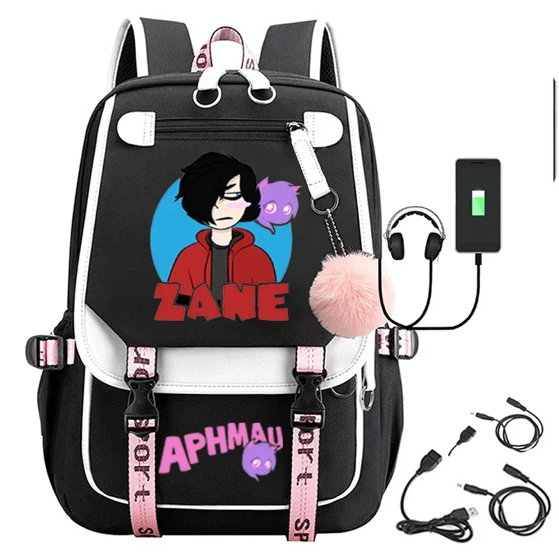 Mochila de Anime Aphmau con estampado 3D de dibujos animados Oxford impermeable bola completa USB mochila niños niñas estudiantes mochila de gran capacidad * 8 * Q