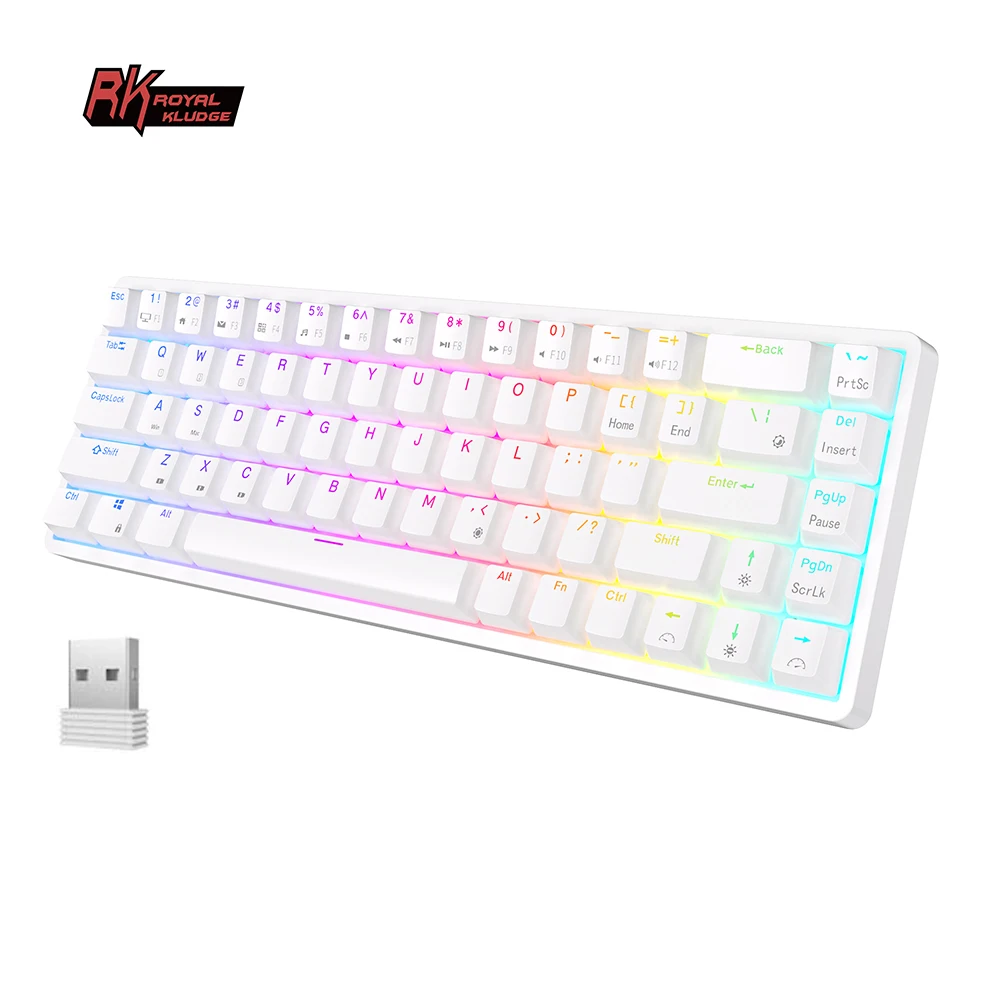 

RK ROYAL KLUDGE RK G68 2.4Ghz Wireless/Bluetooth/Wired 65% Mechanical Keyboard Hot Swappable Gaming Keyboard for Win/Mac