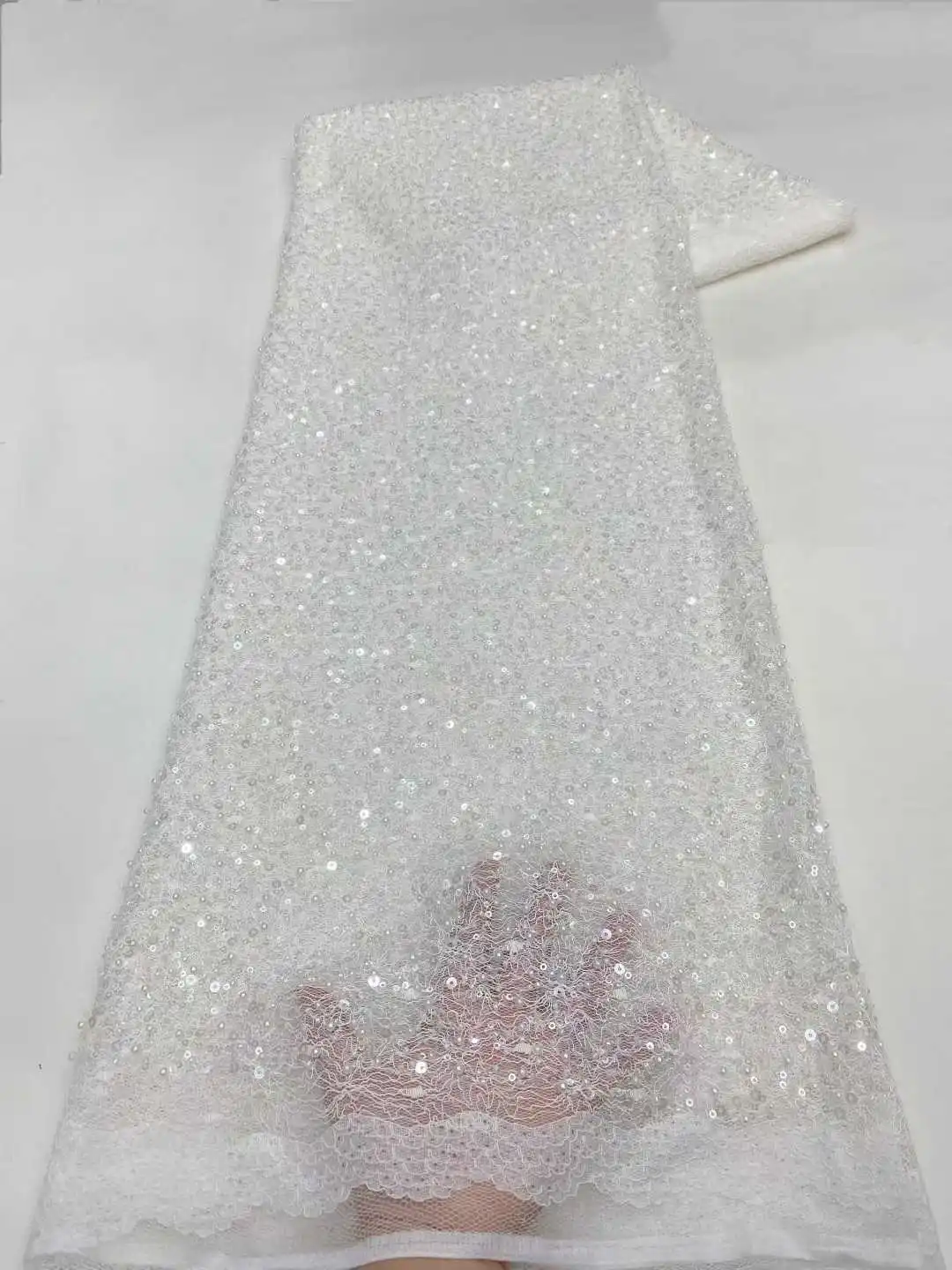 

Luxury French Mesh Embroidery Beaded Lace Fabric African Nigerian Sequins Lace Fabric For Wedding Dress Sewing Material.