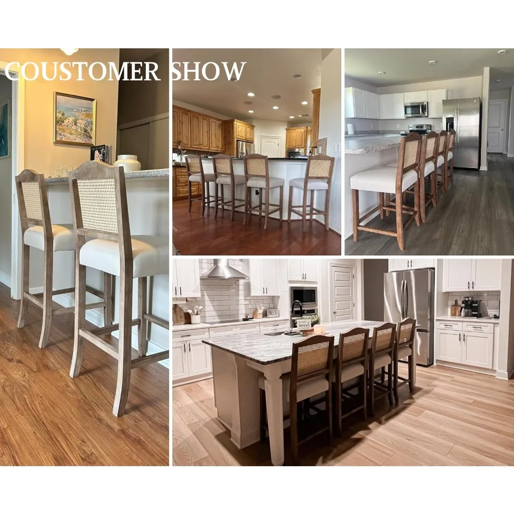 Conjunto de bancos de bar com altura de balcão, 2 bancos de bar de vime, cadeiras de bar modernas de meados do século, bancos de cozinha estofados wi