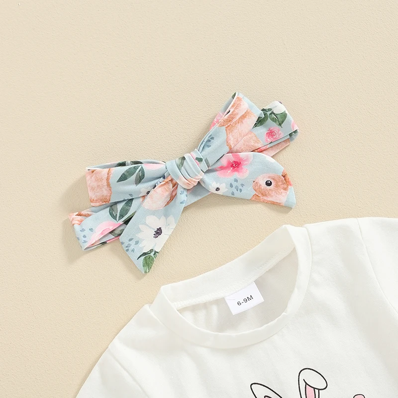 

Toddler Baby Girl Easter Outfit Short Sleeve T-Shirt Flare Pants Summer Kids Infant Girls Bunny Eggs Clothes