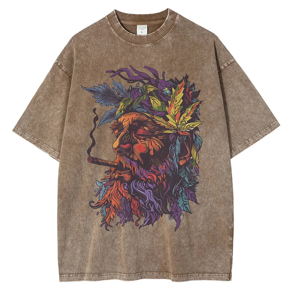 230GSM Pure Cotton Batik Washed Graphic T-shirts Psychedelic Hippie Printed T-shirt Drop Shoulder Vintage Oversized T-shirt