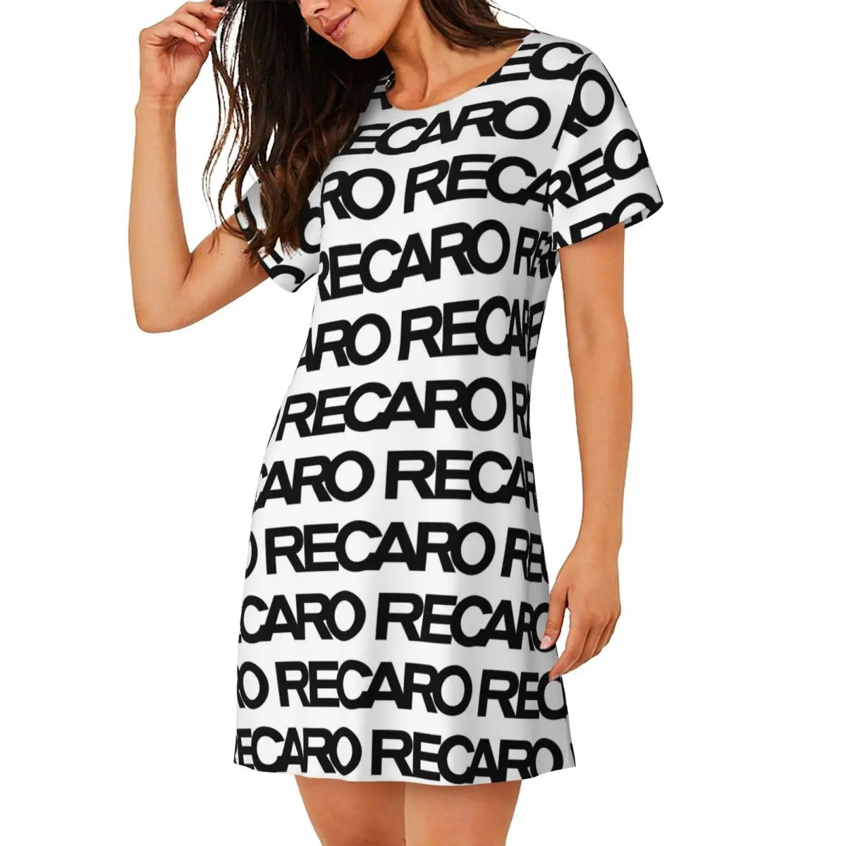 Custom Recaro Houndstooth Logo Short Sleeves Nightdress For Sleeping Sleepshirts Women Short Sleeve Nightgowns Soft Pajama Dress