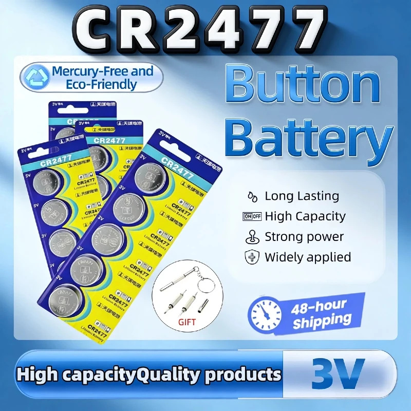 Paquete al por Mayor de 2-50 Baterías de Botón de Litio CR2477 de 3V para Relojes, Calculadoras, Juguetes, Controles Remotos y Electrónicos DL2477 ECR2477 KCR247