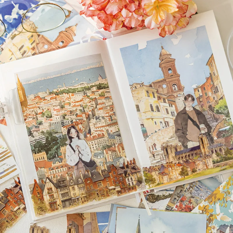 2Style 96Pcs/bag Heart Journey Series Landscape Material Paper Creative Handbook Stickers DIY Photo Frame Journal Background