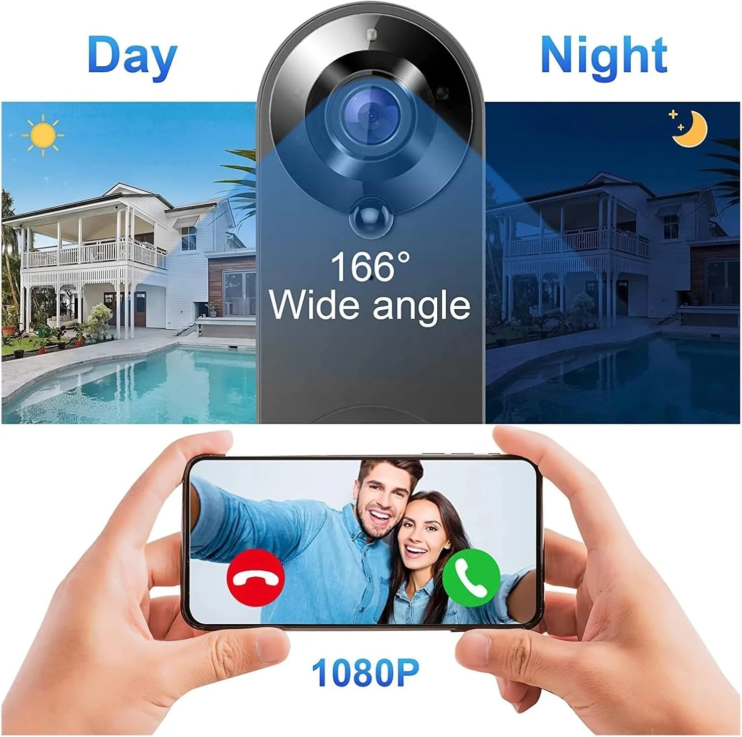 1080P Tuya WiFi Smart Video Doorbell Camera Smart Home Security Protection Two-Way Audio Intercom Door Bell for Alexa Echo Show