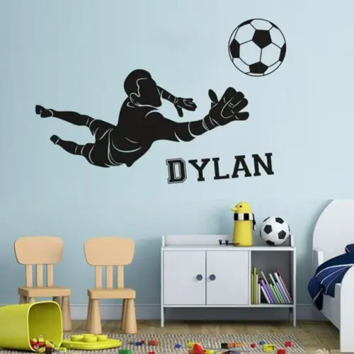 Football Goalkeeper Vinyl Wall Sticker Football Club Boys Room Decor Customized Name Wall Poster Soccer Sports Vinyl Decal P51