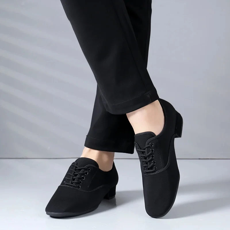 2025 Men New Modern Dance Shoes 3.5cm Heels Male Oxford Fabric Latin Shoes Breathable Boys Social Ballroom Dance Footwear