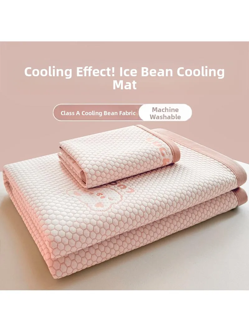 2026-new-small-ice-bear-ice-bean-bean-cooling-mat-ice-silk-three-piece-set-student-single-cooling-mat-washable-ice-silk-mat