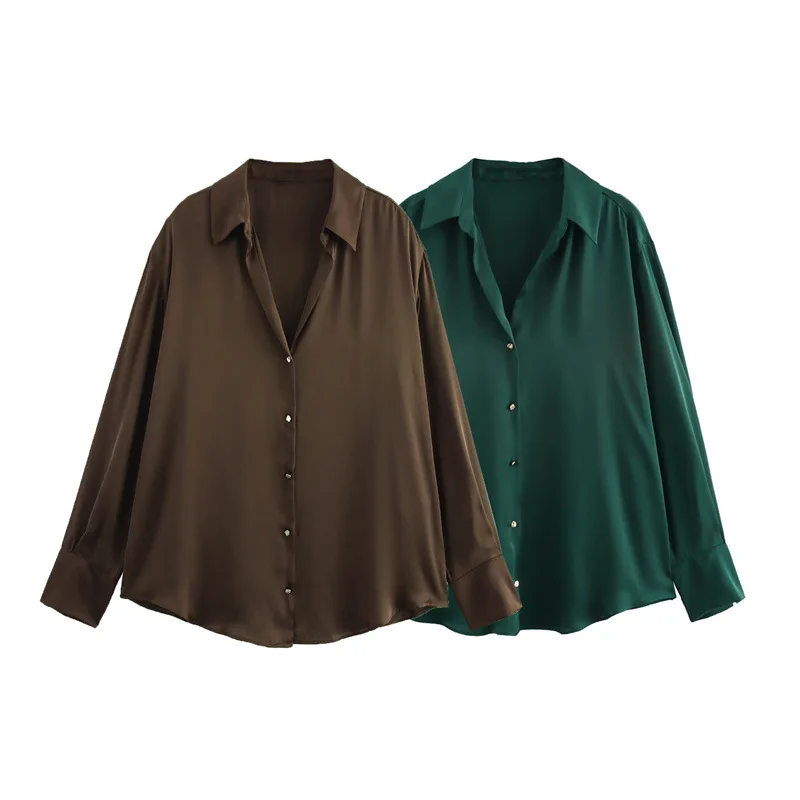 Camicia a maniche lunghe classica alla moda, vestibilità ampia, tinta unita, elegante e versatile