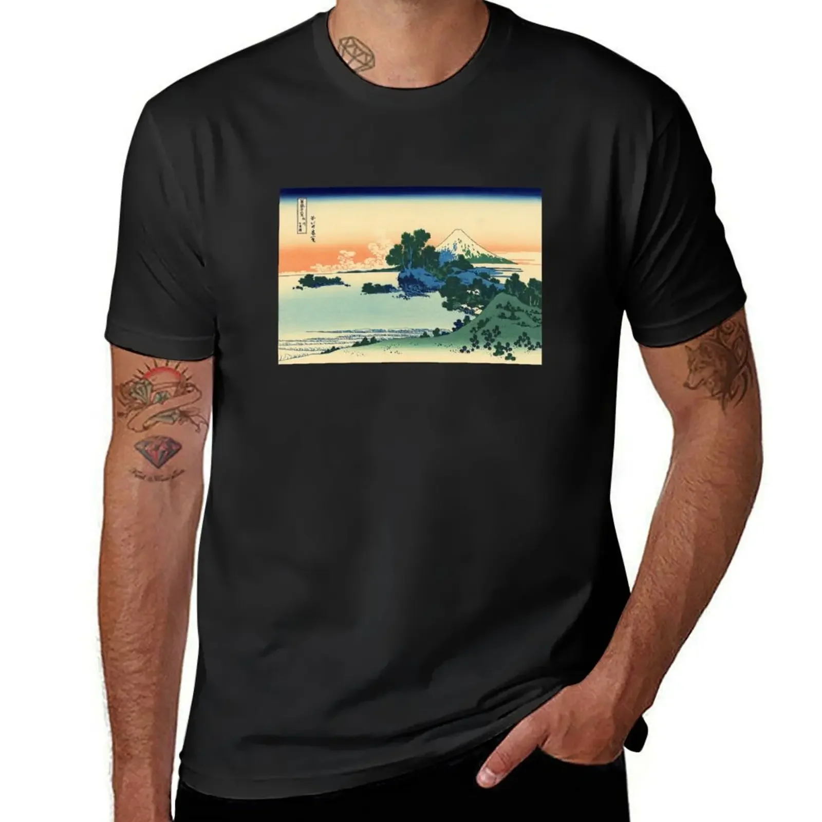 Shichiri Beach in Sagami Province' by Katsushika Hokusai (Reproduction) T-Shirt summer tops tops mens tall t shirts