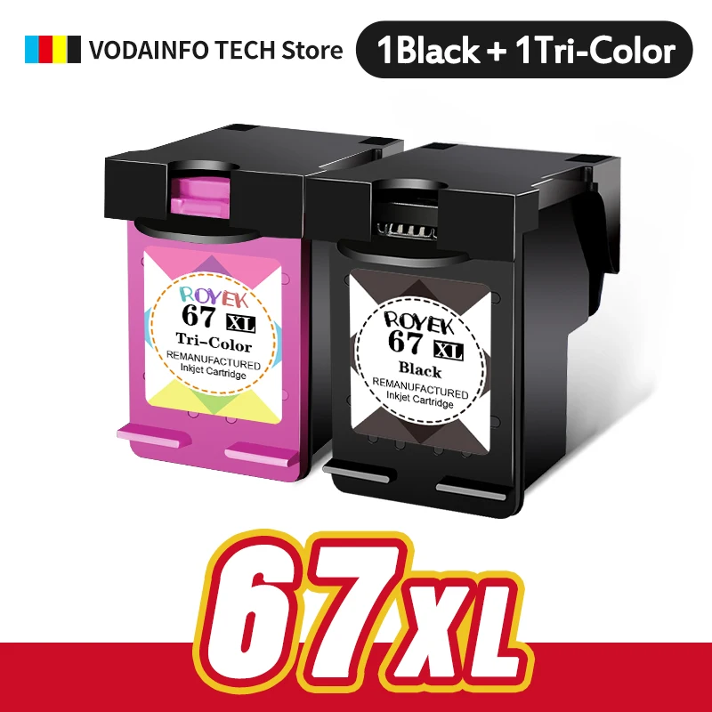 Royek 67XL 잉크 카트리지 프린터 HP 67 Deskjet 2774 4120 4122 4125 4135 4136 6052 6055 6058