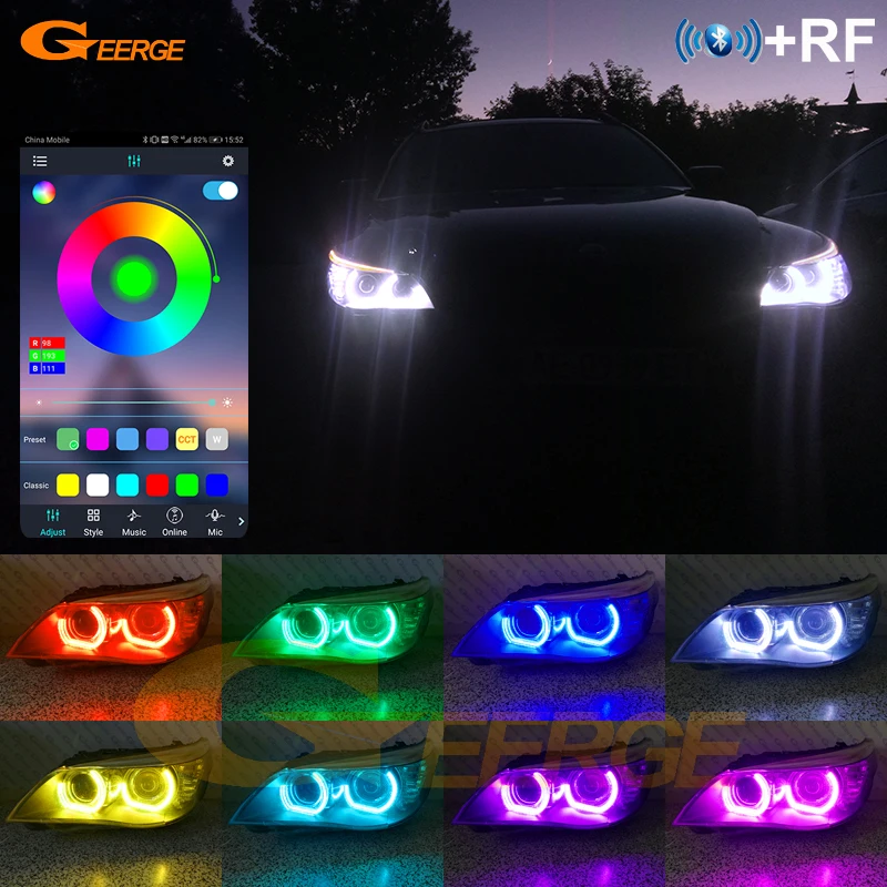 

For BMW 5 SERIES E60 E61 LCI 2008 2009 2010 Bluetooth App Ultra Bright DTM M4 Style Multi Color RGB LED Angel Eyes Halo Rings