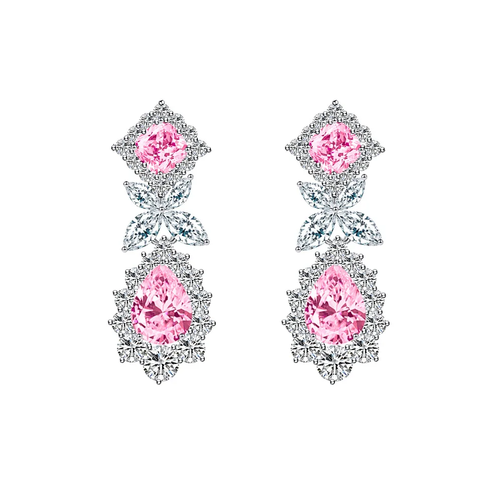 Light Luxury and High-End Princess Pink Wedding Dress with Earrings, Zircon Inlaid Elegant Water Drop Earrings Jewelry, Valentine's Day, Mother's Day, Party, School Ceremony, Graduation Ceremony, Birthday Gift