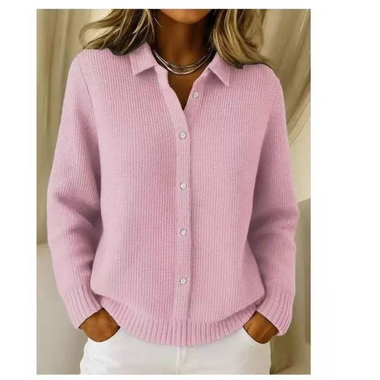 

Весенне-осенний однотонный трикотаж, топы, куртка, модный свитер с длинными рукавами и лацканами для женщин, шикарные однобортные вязаные пальто