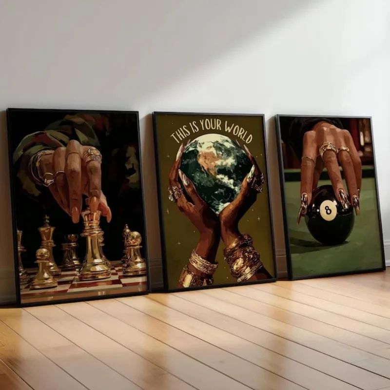 Fashion African Black Woman Playing Chess Planting Flowers Motivational Poster Canvas Painting Wall Art Pictures Home Decor