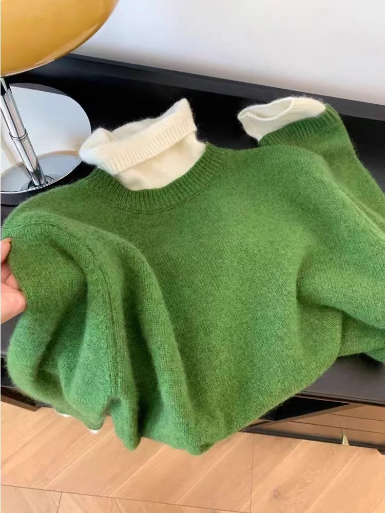 เสื้อไหมพรมถักทรงสูงสำหรับผู้หญิง ชั้นใน ไออาร์ท ดงดาเกต สไตล์ฤดูใบไม้ร่วง ฤดูหนาว แฟชั่น อุ่น ยาว