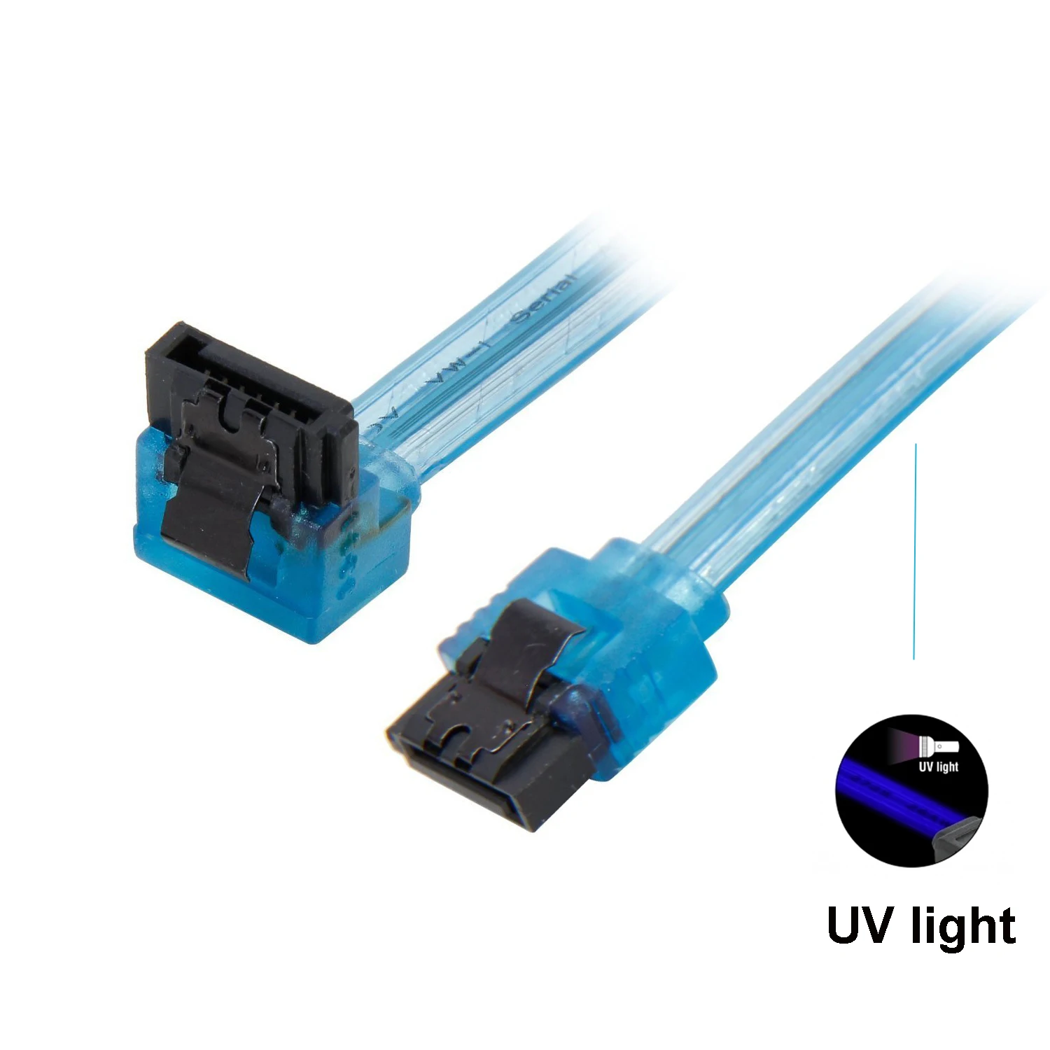 Cable SATA de 6 Gb/s, efecto de brillo UV, 90 grados a 180 grados, Cable de datos SATA III de 6 Gb/s con pestillo, rojo UV, UV azul, verde UV