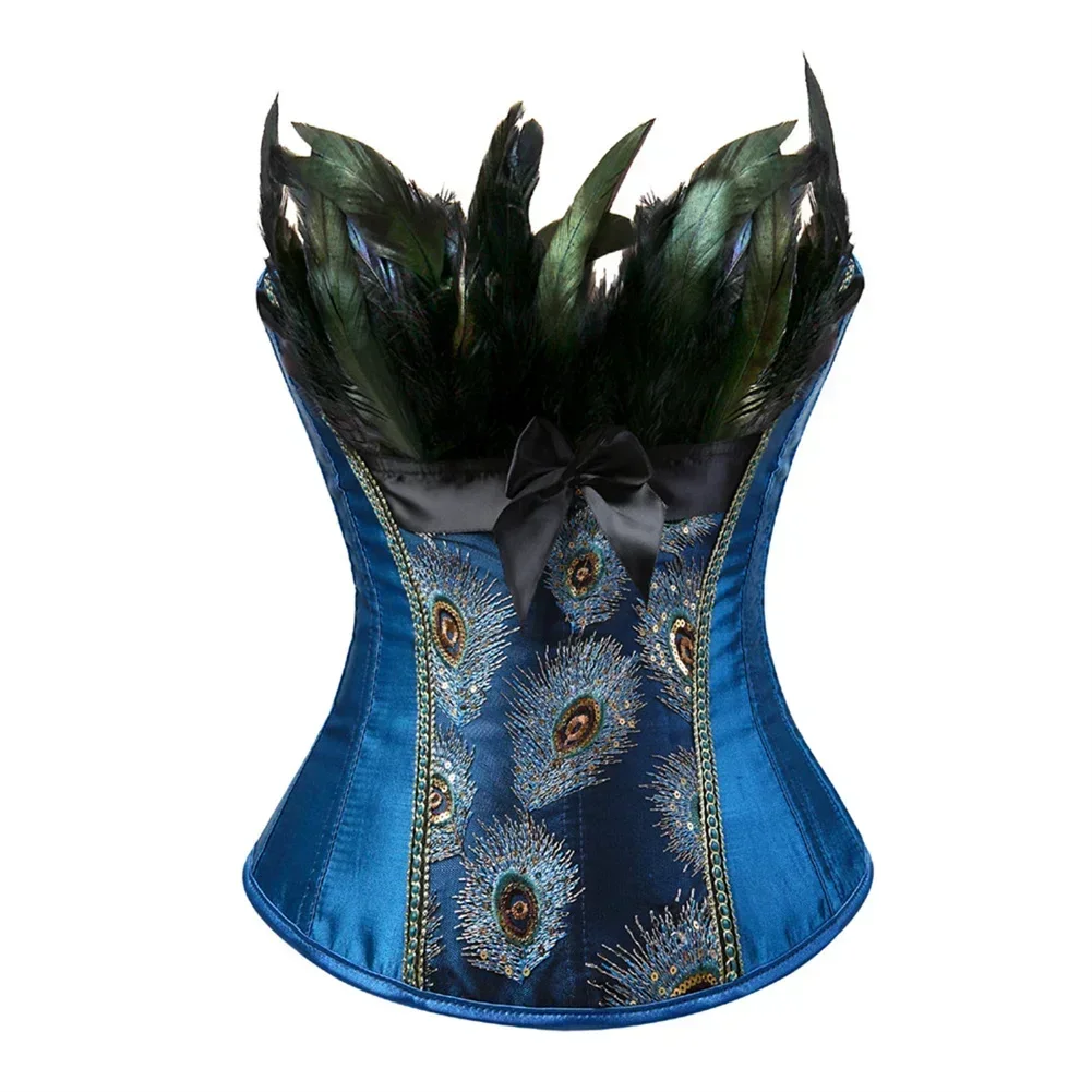 Womens Corsets Peacock Feather Corset Steampunk Glitter Bustier Vintage Showgirl Basque Carnival Costume Party Club Night Outfit