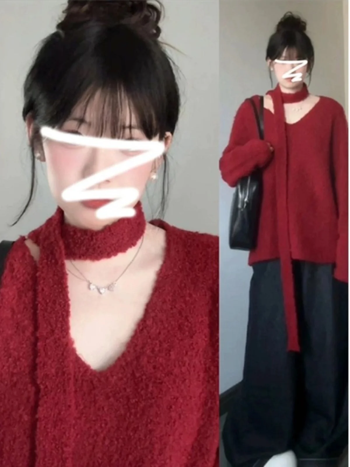 

Retro Red V-Ne Hanging Ne Sweater Women's Spring Autumn 2025 New Lazy Sle High-End Knitted irt Loose Fit Long Sve