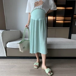 Pregnant Women's Half length Pants Skirt Summer Casual Pleated Chiffon Skirt Summer versatile mid Length Skirt Fashion Ice Skirt