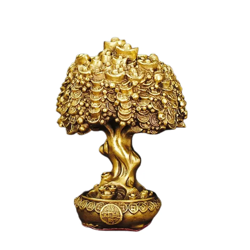 China Lucky Pure Copper Belt Money Tree Jewelry Potted Tree Model Living Room Office Desktop Sculpture