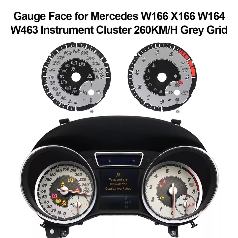 

Gauge Face for Mercedes W166 X166 W164 W463 Instrument Grey Black 260KM/H 6000rpm / 8000rpm