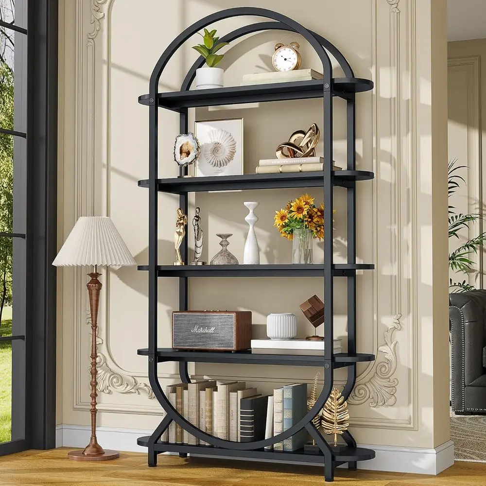 Arched Bookshel Bookcase, 71 Inches Tall Industrial Book Shel with Sturdy Metal e, E1 Quality Boards, reestanding Display Shelvi