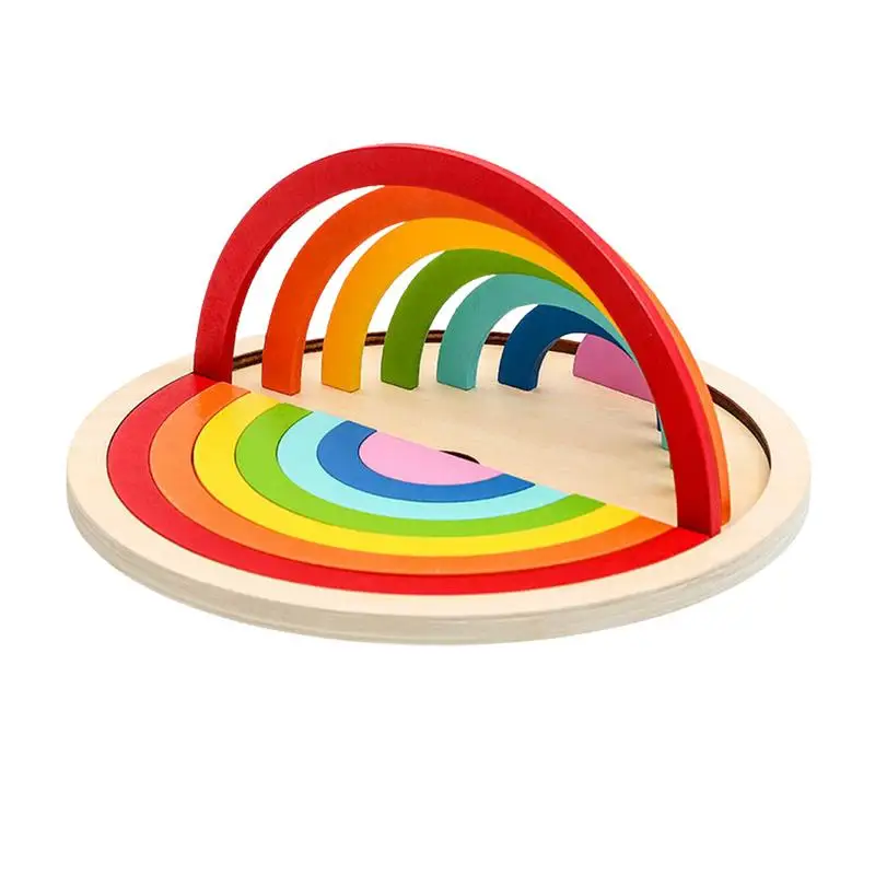 Wooden Rainbow Stacking Toy Wooden Nesting Puzzles Building Blocks Disc Educational Toys Montessori Disc Building Blocks Toys