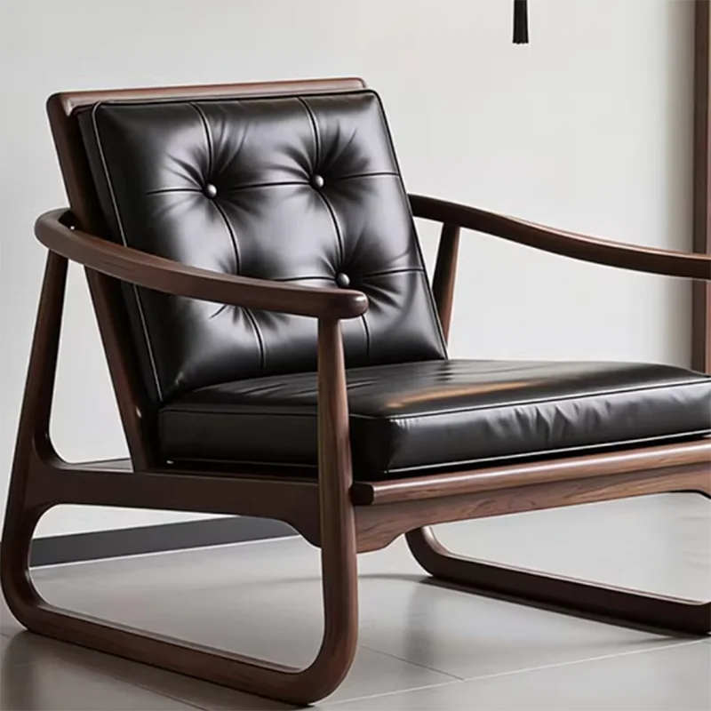 Wooden Modern Living Room Chairs Leather Occasional Relax Living Room Chairs Lazy Garden Fauteuil Salon Chinese Style Furniture
