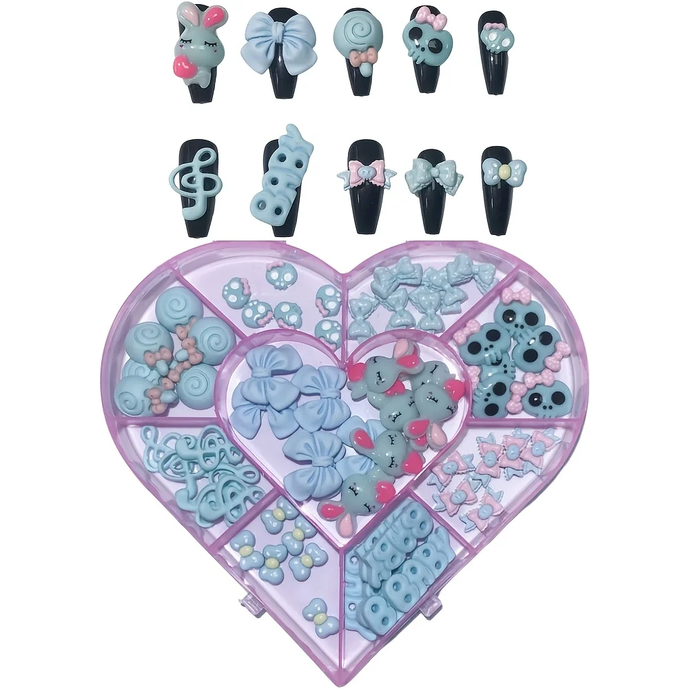 Bulk Supply 60PCS Kawaii Cartoon Blue Purple Pink Rose Yellow Junk Phone Case Ipadcase Long Nail Art Decoration Charm Diy Crafts