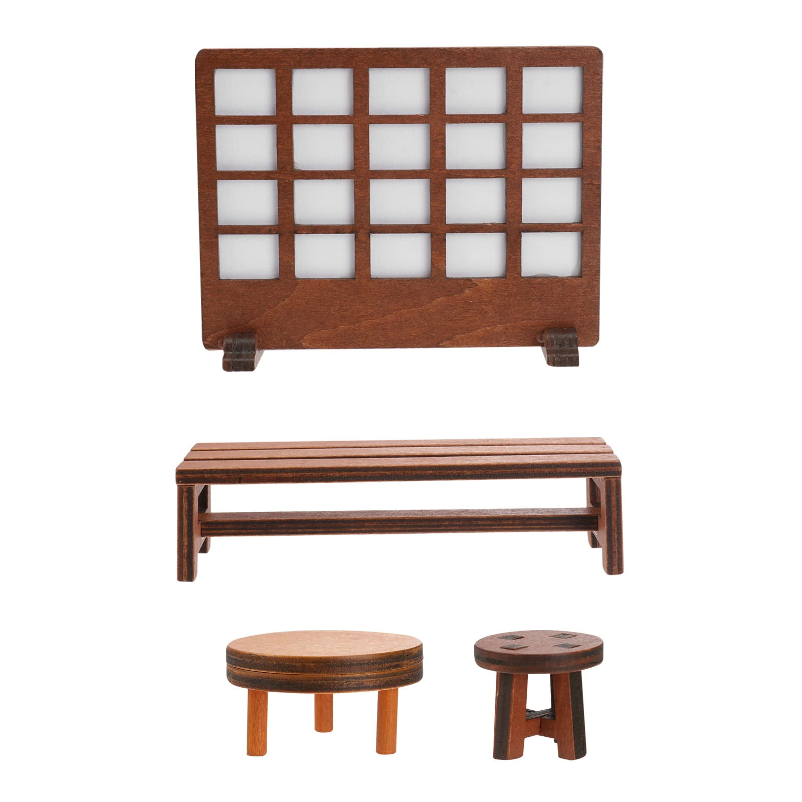 4 szt. Drewniany Zestaw Stołków Ekranowych Miniaturowe Meble Dom Ozdoba Stołek Model Ławeczka Rekwizyt Fotograficzny Retro