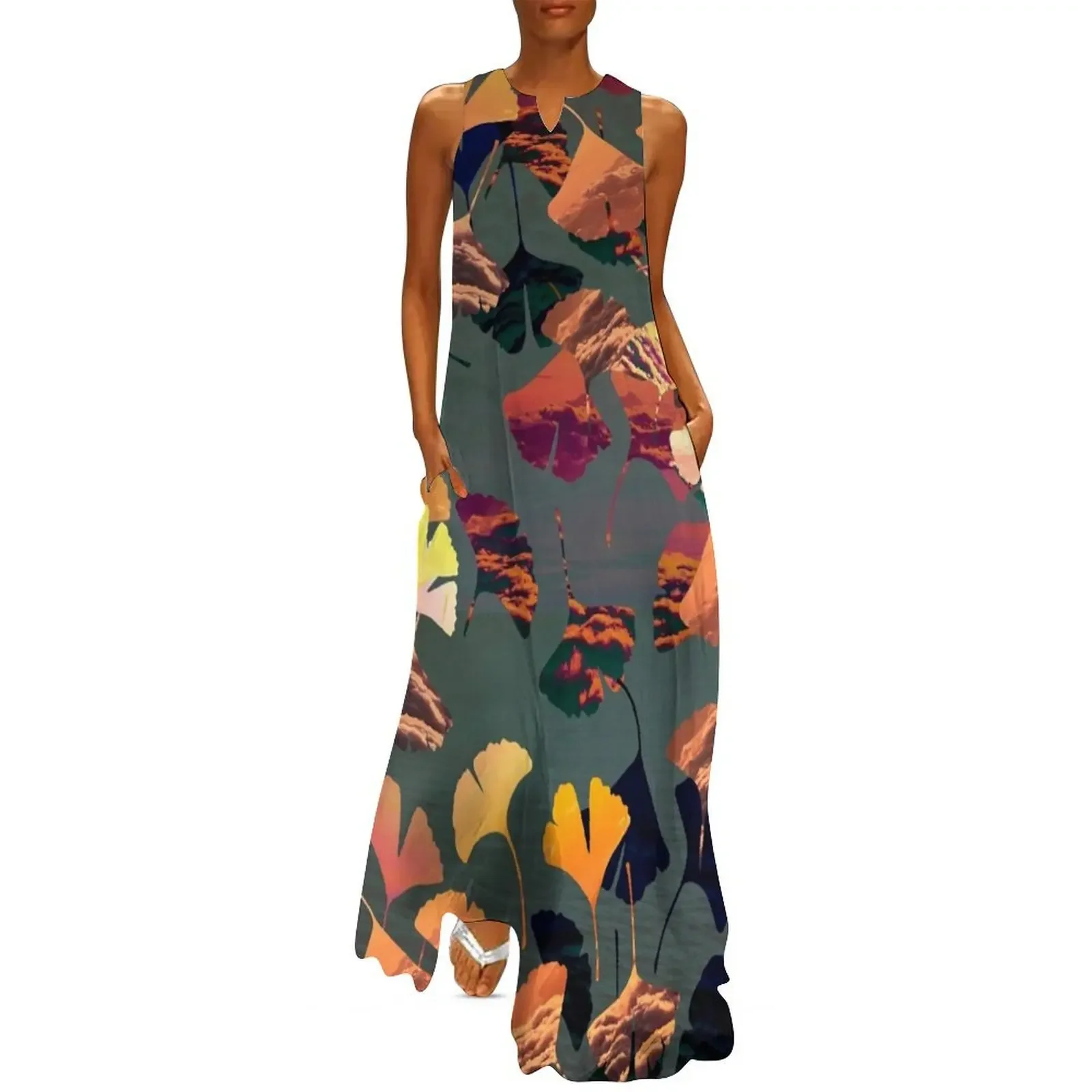 

Autumn ginkgo biloba Long Dress dresses with long sleeves Beachwear Dress